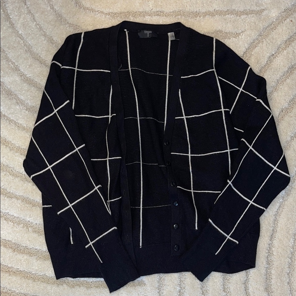 Tahari Black and White Checkered Cardigan